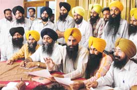 Sikh Students' Federation president Gurcharan Singh Grewal addresses a press conference in Ludhiana on Monday