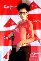 A model displays a Pepe Jeans-Lycra Autumn Winter Collection 05 in New Delhi