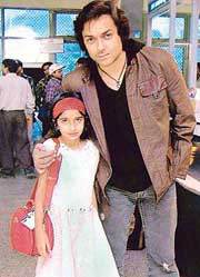 SHINING STARS: Pragati and Bobby Deol at the Chandigarh Airport