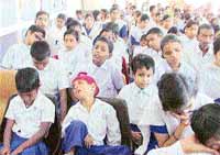 Students of the Vocational Rehabilitation Training Centre attend an International White Cane Day function held at the centre in Ludhiana on Thursday