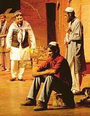 A scene from Pakistani play, Teesri Dastak, which was staged at Tagore Theatre on Friday.