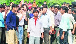 NIT students hold a gate rally in Jalandhar on Friday. 