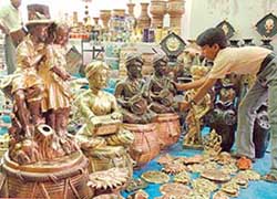Terracotta artifacts on display at a craft bazaar being organised at the Nehru Sidhant Kendra in Ludhiana. 