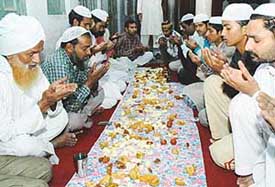 Muslims pray before Iftaar, the 17th roza during the Holy month of Ramzan, at Jama Masjid, Manimajra in Chandigarh on Saturday. 