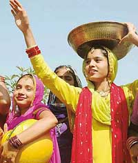Girls present giddha at the annual prize distribution function of Khalsa Senior Sec. School, Phase-VIII, Mohali on Saturday.