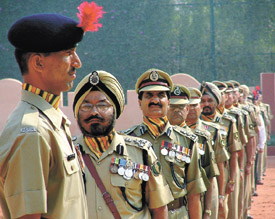 ITBP officers, decorated with President's Police Medal, at the 44th Raising Day celebration of the organisation in the Capital on Monday