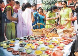 Products made by students of Khalsa College for Women, Ludhiana, on display at an exhibition in the college campus here on Tuesday