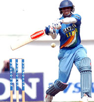 Rahul Dravid plays a shot during the first ODI against Sri Lanka in Nagpur on Tuesday