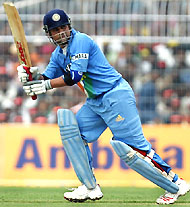 Sachin Tendulkar plays a shot during the first ODI against Sri Lanka in Nagpur on Tuesday