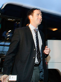 Michael Vaughan arrives at Heathrow Airport in London on Tuesday