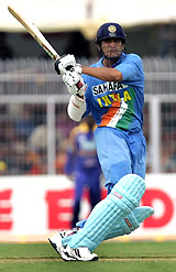 India's Irfan Pathan plays a shot against Sri Lanka during the first ODI in Nagpur on Tuesday