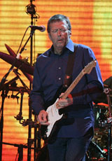 Guitarist Eric Clapton performs as part of a Cream reunion concert at New York's Madison Square Garden on Monday