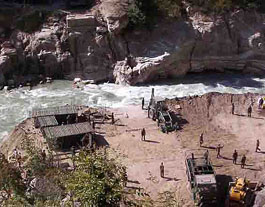 Reconstruction work in progress on Kharo bridge in Kinnaur.