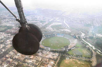 Touch down: Indian and Sri Lankan cricketers have a view of the PCA Stadium, Mohali on their way to touch down at the Chandigarh Airport