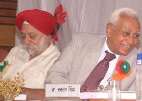 Haryana Governor A.R. Kidwai (right) with Dr S.P. Singh, Vice-Chancellor, Guru Nanak Dev University, at a seminar in Amritsar on Wednesday.