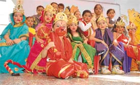 Students of Kiddies Paradise dress up as characters from Ramayana as they celebrate Divali in school