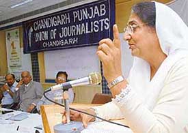 Mrs Rajinder Kaur Bhattal, Deputy Chief Minister, Punjab, addresses a seminar at Mohali on Saturday