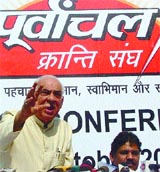 Former Delhi Chief Minister and cricketer Kirti Azad addressed the media to announce the setting up of the Poorvanchal Kranti Sangh in the Capital on Saturday