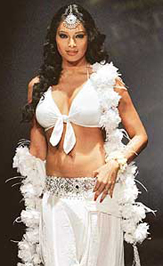 Bipasha Basu displays a creation by designer Rocky S at the annual Blenders Pride Fashion Tour in Mumbai late on Friday.