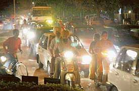 A scene of a congested road in Sector 19, Chandigarh, on Sunday