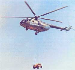A file photo of an M-17 helicopter demonstrating under-slung airlift operations