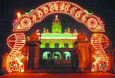 Gurdwara Singh Sabha at Model Town Extension tastefully decorated for Divali on Monday