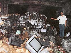 Burnt goods at a TV manufacturing unit in Industrial Area of Ludhiana on Wednesday. 