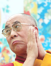 The Dalai Lama listens to a speaker at the "International Conference on Mahayana Buddhism, History and Culture" organised by Tibet House in New Delhi on Wednesday. 