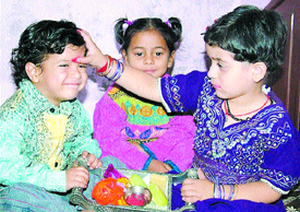 Bhai Dooj being celebrated in Jalandhar on Thursday.