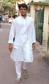 Sourav Ganguly walks down a street after celebrating Bhai Phonta in Kolkata