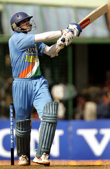 Rahul Dravid plays a shot during the fourth one-day international against Sri Lanka in Pune on Thursday
