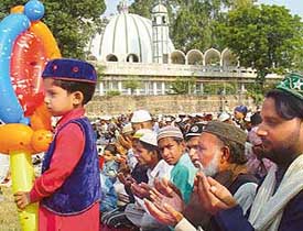 Muslims offer prayers on the occasion of Id in Chandigarh on Friday