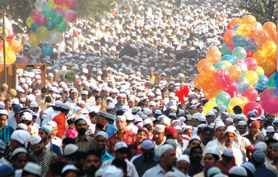 People in a festive mood on the occasion of Id in the Capital on Friday.