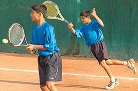 A match in progress at Mount Carmel School, Sector 47, on the concluding day of the CBSE North Zone 1 tennis tournament on Saturday. 
