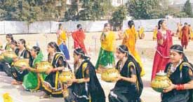 Girls at a race in the 24th annual athletics meet of Guru Nanak International Public School, Model Town, Ludhiana, on Saturday