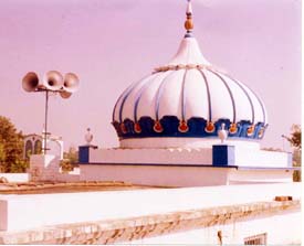 Loudspeakers affixed on the roof of a religious place at Pandori village, near Ludhiana