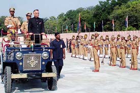 Union Minister for Home Shivraj Patil inspects the guard of honour at the passing out parade of the 57th batch of IPS probationers at Sardar Vallabhbhai Patel National Police Academy in Hyderabad on Saturday