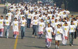 Schoolchildren participating in Milo Marathon for Health in the Capital on Sunday.