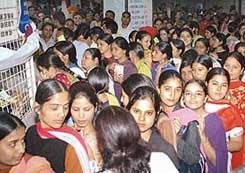Heavy rush of students at a fee counter at Panjab University, Chandigarh, on Monday.