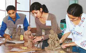 Students participate in different competitions being held during the 47th Panjab University Youth and Heritage Festival at Ramgarhia Girls College in Ludhiana on Monday