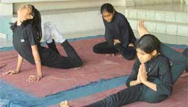 Students in action during the District Yoga Championship held at the Saraswati Modern School, Civil Lines, Ludhiana on Sunday