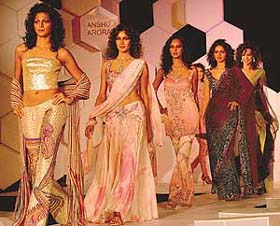 Models sport designer Suneet Verma’s collection during the Fashion Knowledge Forum show at the Mountview hotel in Chandigarh