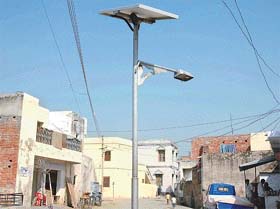 A streetlight using solar energy for electricity supply at Kaimbala village