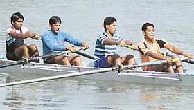 Rowers in action during the Chandigarh State Junior Rowing Championship for Boys and Girls held at the Lake Club