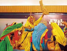 Girls perform at the 47th Panjab University Youth and Heritage Festival, held at the Ramgarhia College in Ludhiana