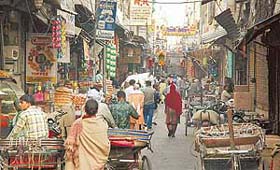 A view of the congested Meena Bazar in Ludhiana