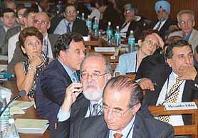 Foreign and Indian delegates at the Haksar Memorial Conference-cum-international seminar on Regional and Global Terrorist Threats organised at CRRID in Chandigarh on Wednesday. 