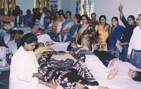 147 students of Bharti College of Janak Puri donating blood at a camp organised by Lioness Club in the Capital on Thursday