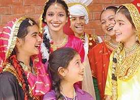 A group of students in a jovial mood while taking part in inter-school solo song competition which was held at Moti Ram Arya Public School, Sector 27, Chandigarh, on Friday