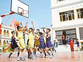 A match of the Emily Memorial Basketball meet in progress at the Gurukul, Sector 20, Panchkula, on Friday